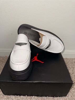Jordan White Leather Slip-On Loafers with Black Sole